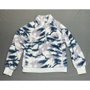 Athleta Girl Sweater Girls Large Sz 12 White Blue Fleece 1/4 Zip Pockets Outdoor